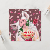 Funny Christmas Card Gentleman Pig mit Rose Karte (Vorderseite/Rückseite Beispiel)