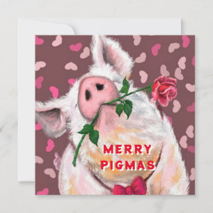 Funny Christmas Card Gentleman Pig mit Rose Karte