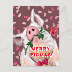 Funny Christmas Card Gentleman Pig mit Rose Postkarte