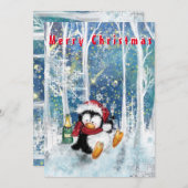 Funny Christmas Card Happy Party Penguin (Vorne/Hinten)