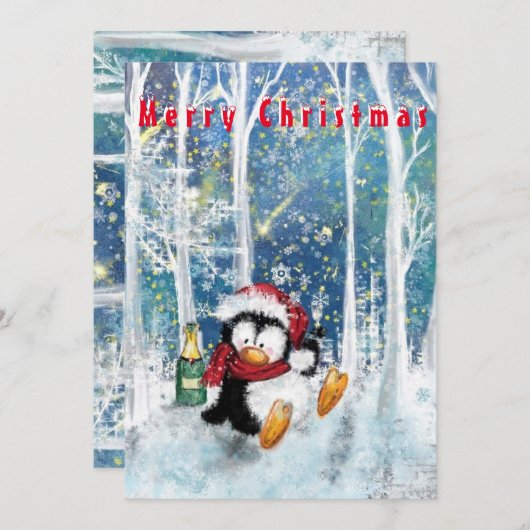 Funny Christmas Card Happy Party Penguin (Vorne/Hinten)