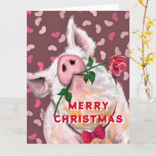 Funny Christmas Card mit Gentleman Pig Karte (Gelbe Blume)