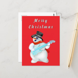 Funny Christmas Card Musical Snowman Gitarrist Postkarte