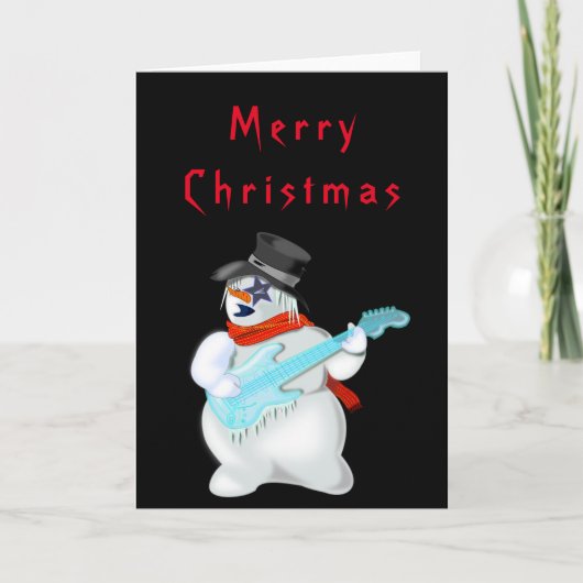 Funny Christmas Card Snowman Rock Music Gitarrist Karte (Vorderseite)