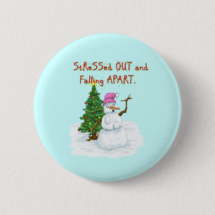 Funny Christmas Cartoon von Lady Snowman Button
