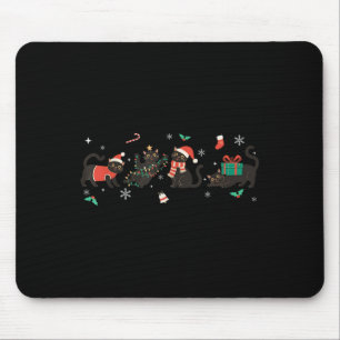 Funny Christmas Cat Black Cat Xmas Light Pajama Me Mousepad