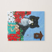Funny Christmas Cat Black Tuxedo Cuckoo Uhr Puzzle (Horizontal)