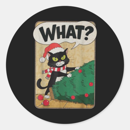 Funny Christmas Cat Christmas Tree Meowy Christmas Runder Aufkleber (Vorderseite)