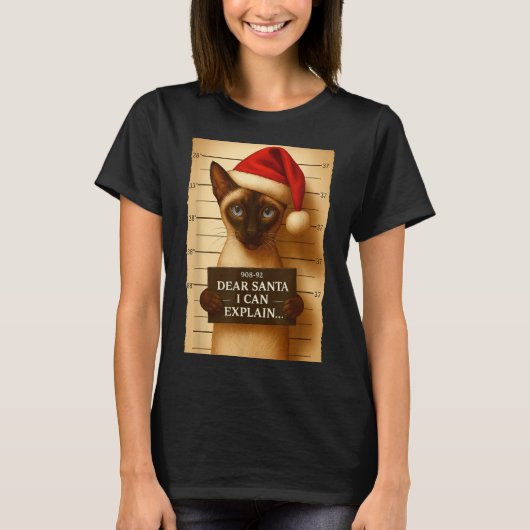 Funny Christmas Cat- Cute Siamese Santa Hat Tee (Vorderseite)
