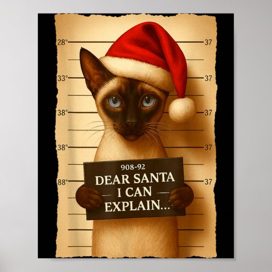 Funny Christmas Cat- Cute Siamese Santa Hat Tee Poster (Vorne)