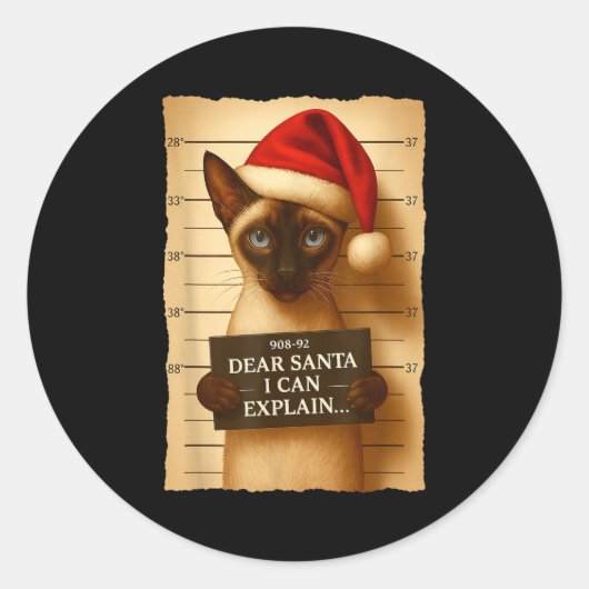 Funny Christmas Cat- Cute Siamese Santa Hat Tee Runder Aufkleber (Vorderseite)