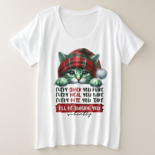 Funny Christmas Cat, die dich leise beurteilt Große Größe T-Shirt (Design vorne)