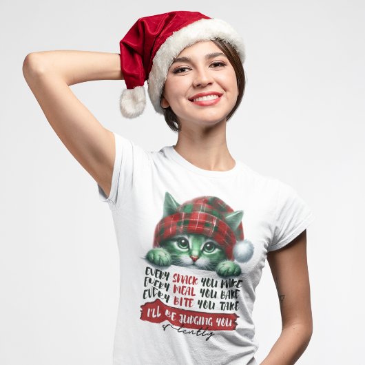 Funny Christmas Cat, die dich leise beurteilt T-Shirt