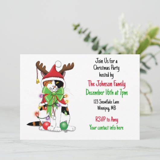 Funny Christmas Cat Einladung (Stehend Vorderseite)