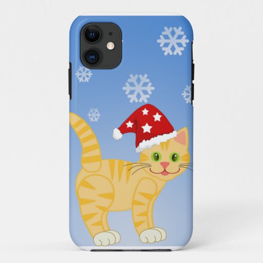 Funny Christmas Cat gelbe Schneeflocken Case-Mate iPhone Hülle (Rückseite)