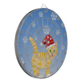 Funny Christmas Cat gelbe Schneeflocken Dartscheibe (Vorderseite Links)