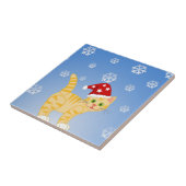 Funny Christmas Cat gelbe Schneeflocken Fliese (Seite)