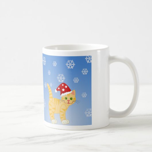 Funny Christmas Cat gelbe Schneeflocken Kaffeetasse (Rechts)