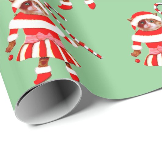 Funny Christmas Cat Gift Wrapping Paper Geschenkpapier (Rolleneckpunkt)