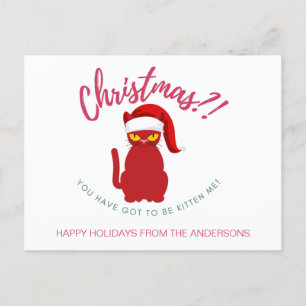 Funny Christmas Cat Illustration Postkarte