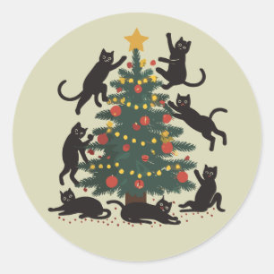 Funny Christmas Cat Lover Happy Cat Year Runder Aufkleber