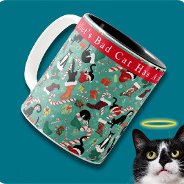 Funny Christmas Cat Mischief Personalisiert Zweifarbige Tasse