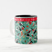 Funny Christmas Cat Mischief Personalisiert Zweifarbige Tasse (Vorderseite Links)