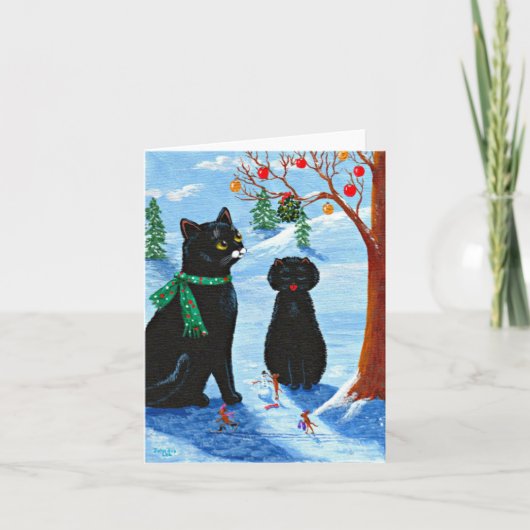Funny Christmas Cat Mouse Creationarts Feiertagskarte (Vorderseite)
