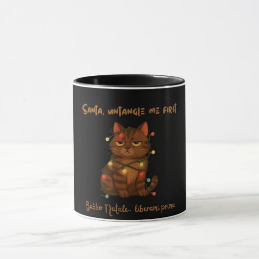 Funny Christmas Cat Mug – Santa Untangle Me First Tasse (Zentrum)