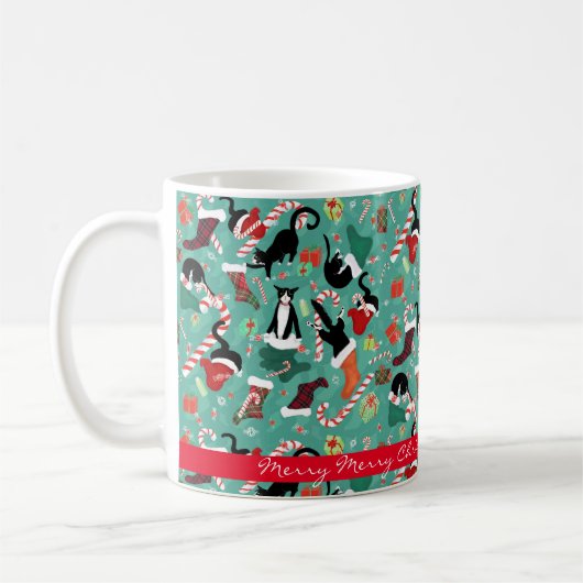 Funny Christmas Cat Raid Strumpf Personalisiert Kaffeetasse (Links)