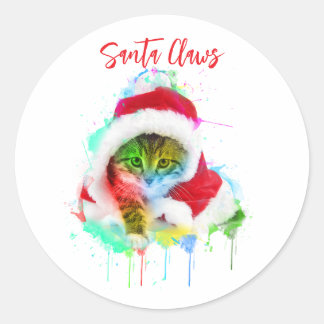 Funny Christmas Cat Santa Claws Runder Aufkleber
