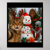 Funny Christmas Cat Selfie With Bigfoot Alien & Poster (Vorne)
