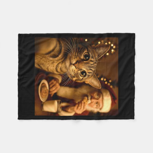 Funny Christmas Cat Selfie With Santa Claus Meme M Fleecedecke (Vorderseite (Horizontal))