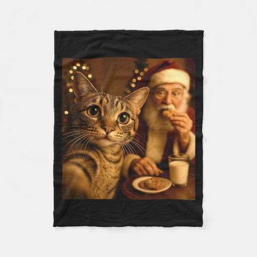 Funny Christmas Cat Selfie With Santa Claus Meme M Fleecedecke (Vorderseite)
