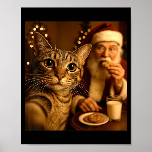 Funny Christmas Cat Selfie With Santa Claus Meme M Poster (Vorne)