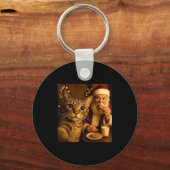 Funny Christmas Cat Selfie With Santa Claus Meme M Schlüsselanhänger (Vorderseite)