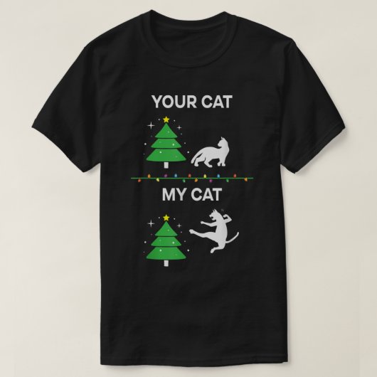 Funny Christmas Cat Tree Meme Your Cat vs My Cat T-Shirt (Design vorne)
