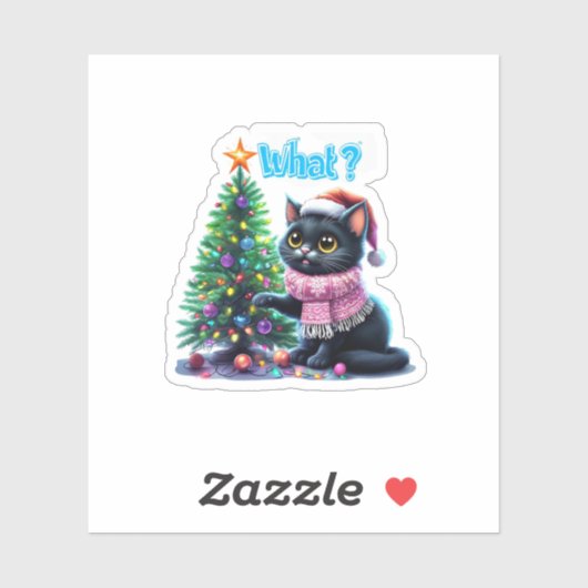 Funny Christmas Cat Was mit Baumsticker Aufkleber (Blatt)