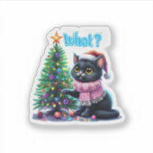 Funny Christmas Cat Was mit Baumsticker Aufkleber (Vorderseite)