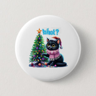 Funny Christmas Cat Was mit Baumsticker Button