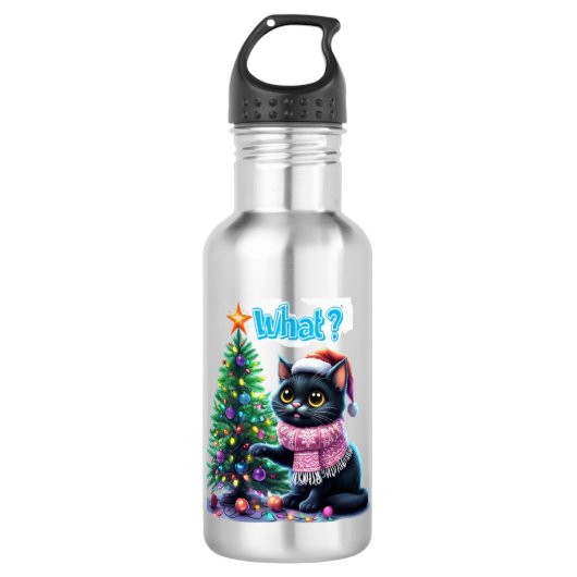 Funny Christmas Cat Was mit Baumsticker Edelstahlflasche (Vorderseite)