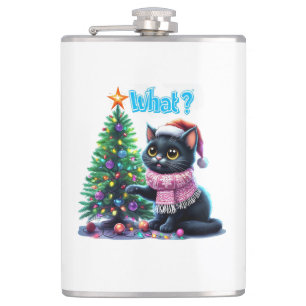 Funny Christmas Cat Was mit Baumsticker Flachmann