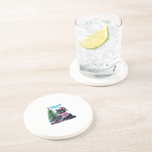 Funny Christmas Cat Was mit Baumsticker Getränkeuntersetzer (Seite)