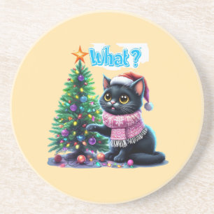 Funny Christmas Cat Was mit Baumsticker Getränkeuntersetzer