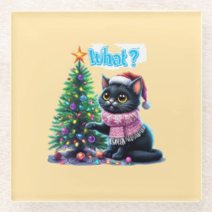 Funny Christmas Cat Was mit Baumsticker Glasuntersetzer