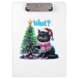 Funny Christmas Cat Was mit Baumsticker Klemmbrett