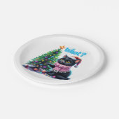 Funny Christmas Cat Was mit Baumsticker Pappteller (Schrägansicht)