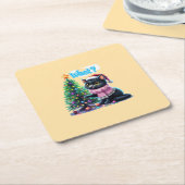 Funny Christmas Cat Was mit Baumsticker Rechteckiger Pappuntersetzer (angewinkelt)