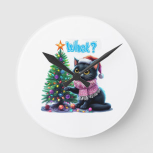 Funny Christmas Cat Was mit Baumsticker Runde Wanduhr