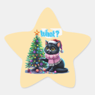 Funny Christmas Cat Was mit Baumsticker Stern-Aufkleber
